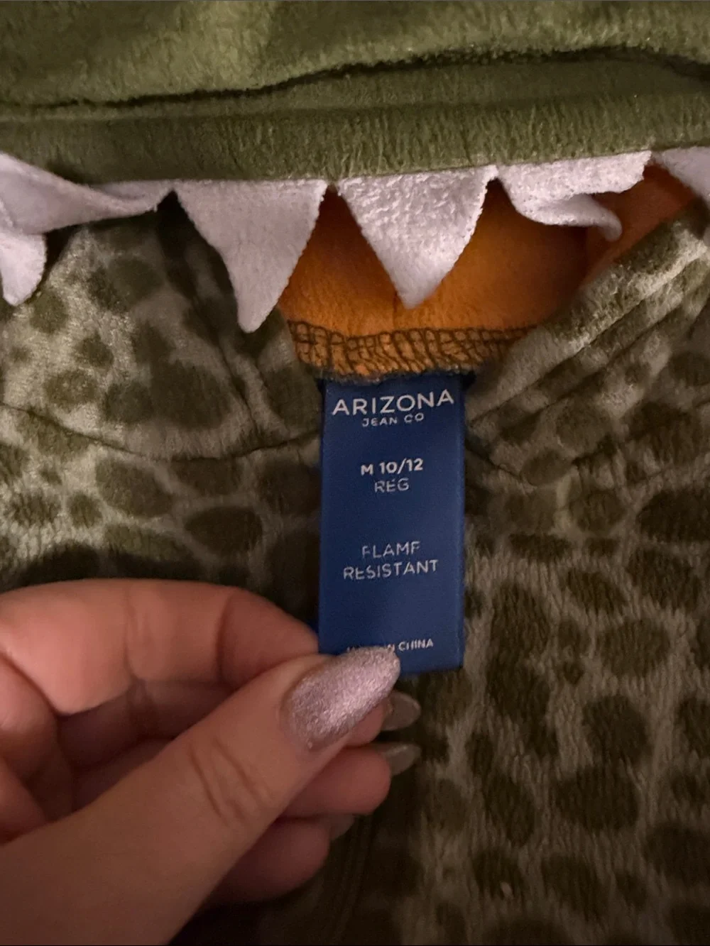 Kids Olive Green Dinosaur Hooded Onesie - Medium